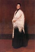 William Merritt Chase The lady wear white shawl oil on canvas